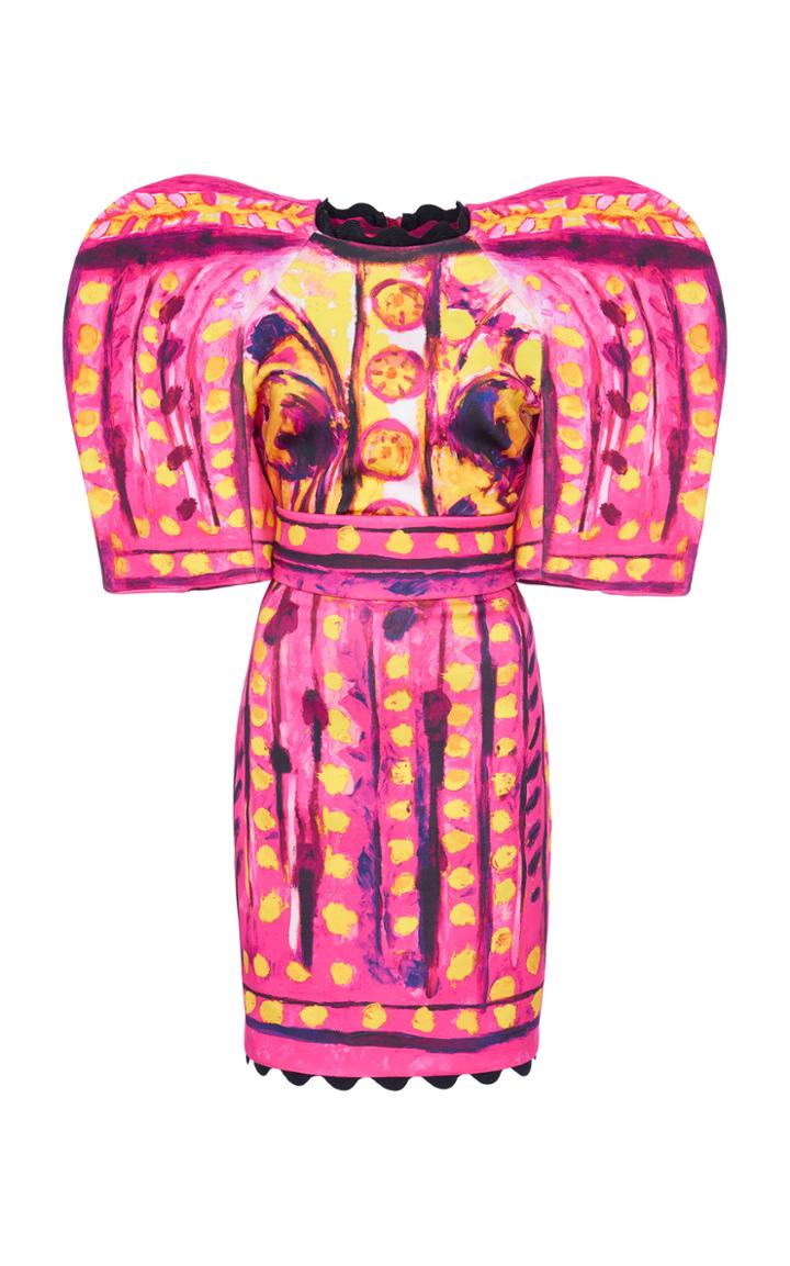 Moda Operandi Moschino Exaggerated Sleeve Printed Scuba Dress Size: 38