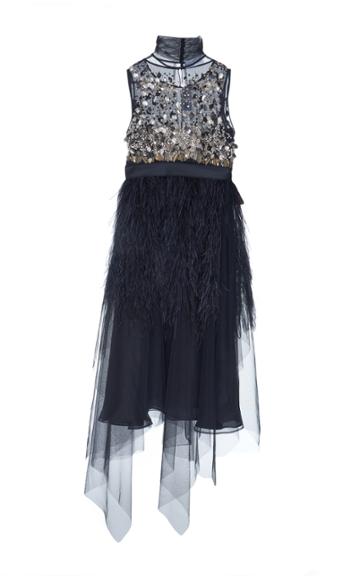 Dice Kayek Bead And Feather Embroidered Dress