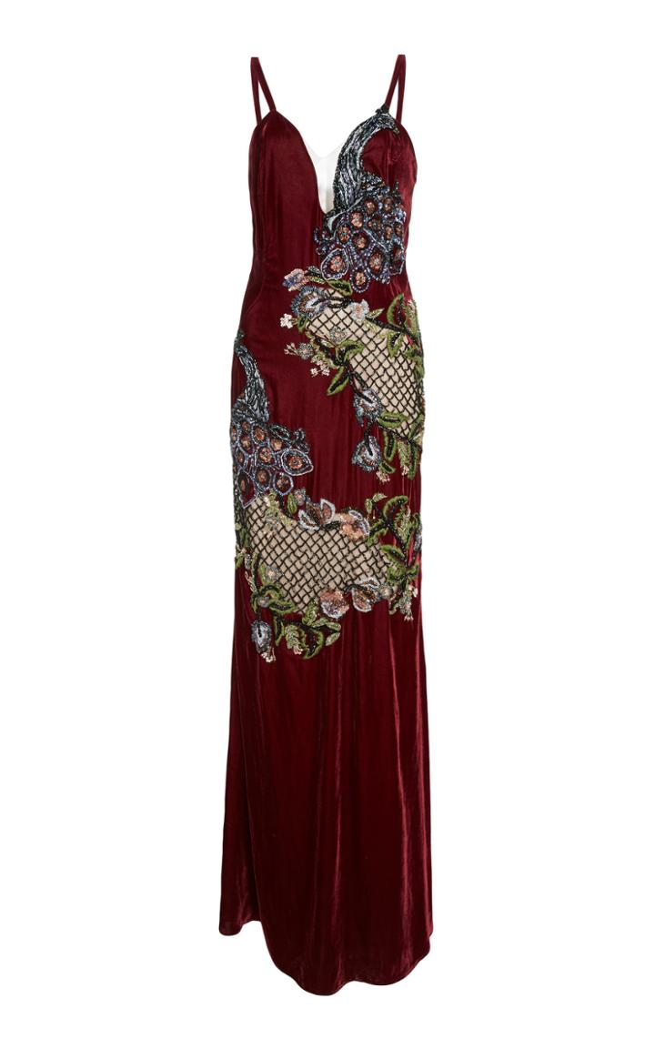 Patbo Velvet Beaded Peacock Gown
