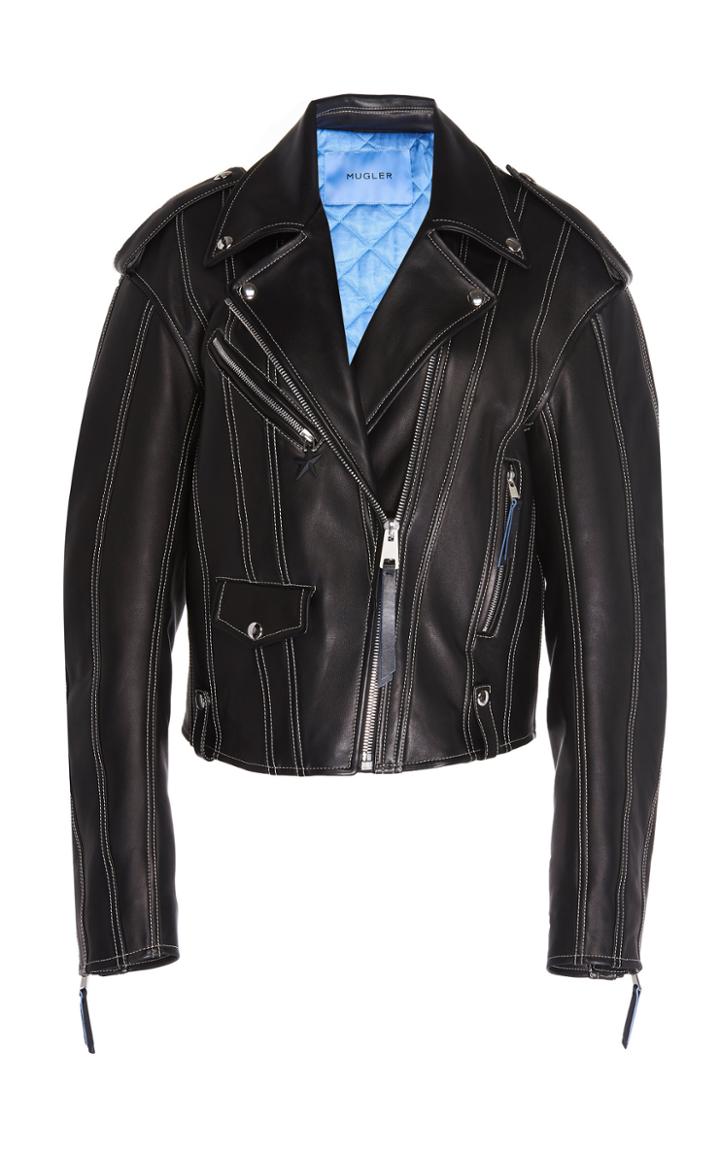 Mugler Oversized Leather Biker Jacket