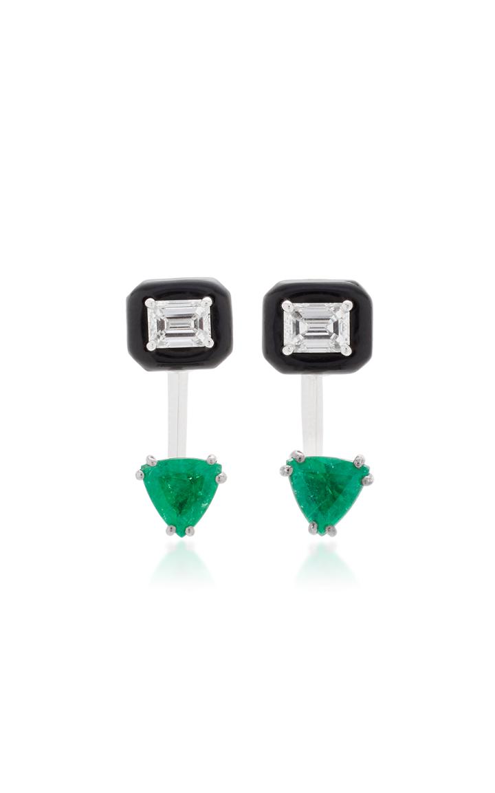 Nikos Koulis Oui Earring Jackets With Emerald Cut White Diamonds And Emeralds