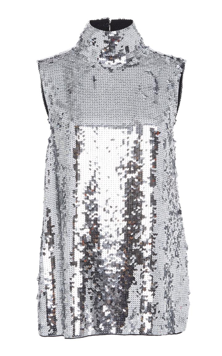 Tibi Mock Neck Sequin Top