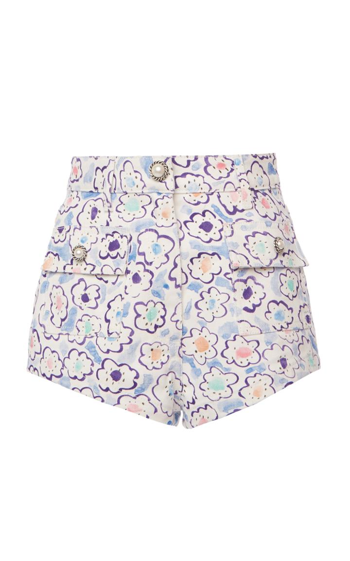 Moda Operandi Alessandra Rich Watercolor-printed Gabardine Hot Shorts