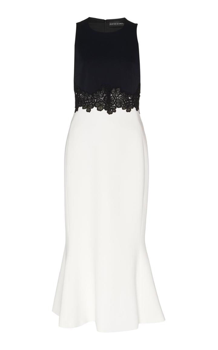 David Koma Lace Contrast Flounce Dress