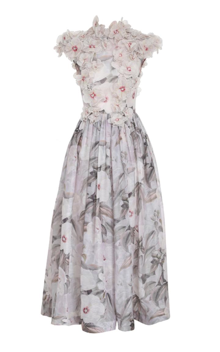Moda Operandi Zimmermann Botanica Pleated Silk-linen Gown