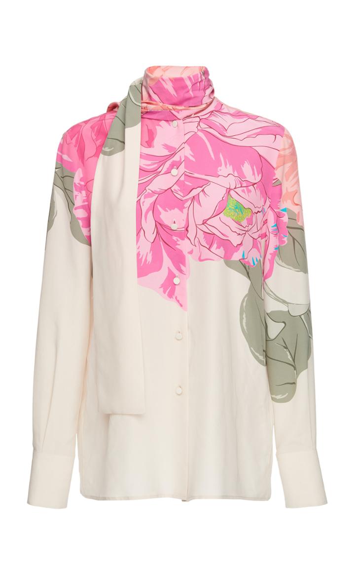 Valentino Floral Scarf Neck Silk Blouse