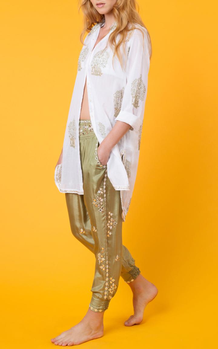 Juliet Dunn Embellished Silk Lounge Pants