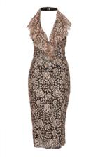 Frederick Anderson Lace Over Sequin Halter Dress