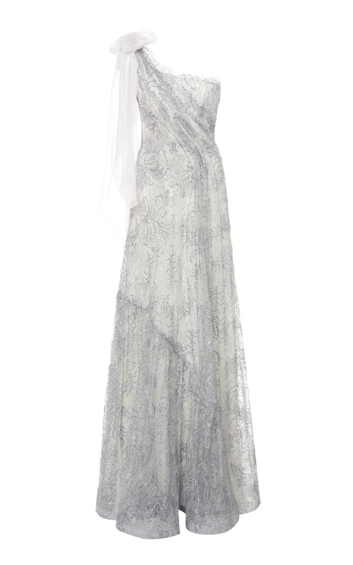 Rodarte Crystal-embellished One-shoulder Chantilly Lace Gown