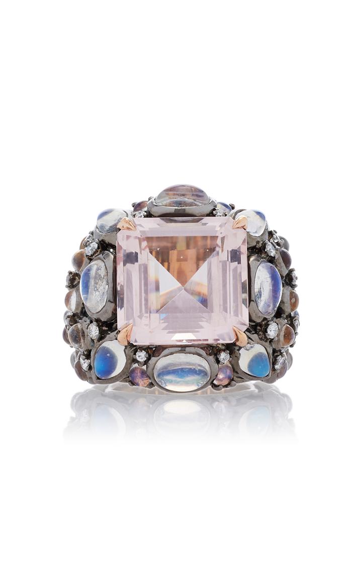 Nina Runsdorf 18k Rose Gold Morganite Moonstone And Diamond Ring