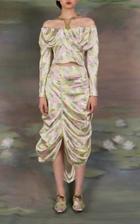 Moda Operandi Yuhan Wang Printed Satin Off-the-shoulder Top