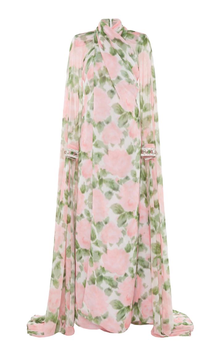 Moda Operandi Richard Quinn Printed Cape-effect Chiffon Dress Size: 6