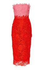 Lela Rose Strapless Two-tone Guipure Lace Midi Dress