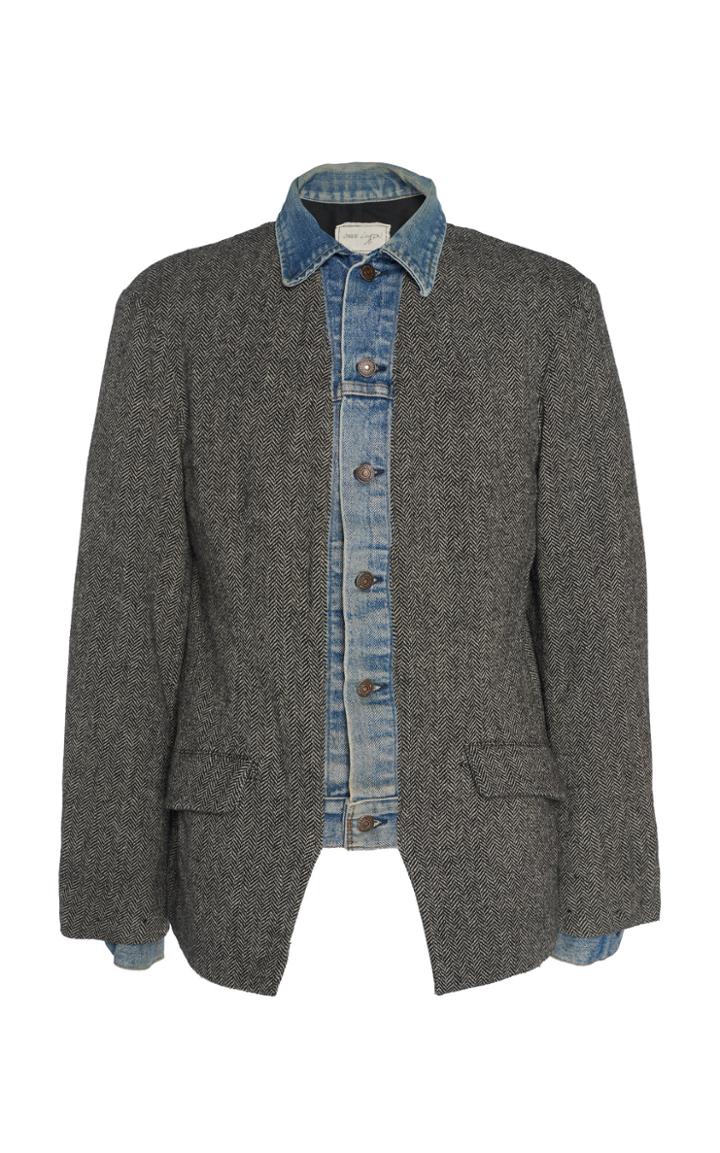 Greg Lauren Denim Herringbone Blazer