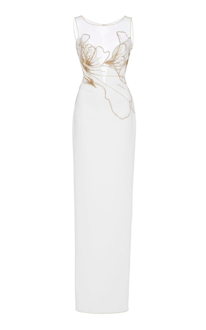 Pamella Roland Illusion Stretch Crepe Gown