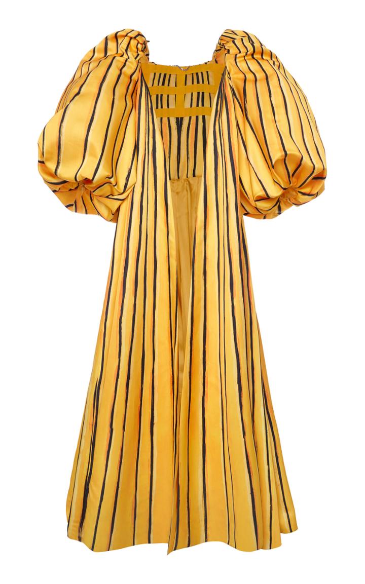 Moda Operandi Moschino Striped Puffed Sleeve Cape-effect Satin Coat Size: 36