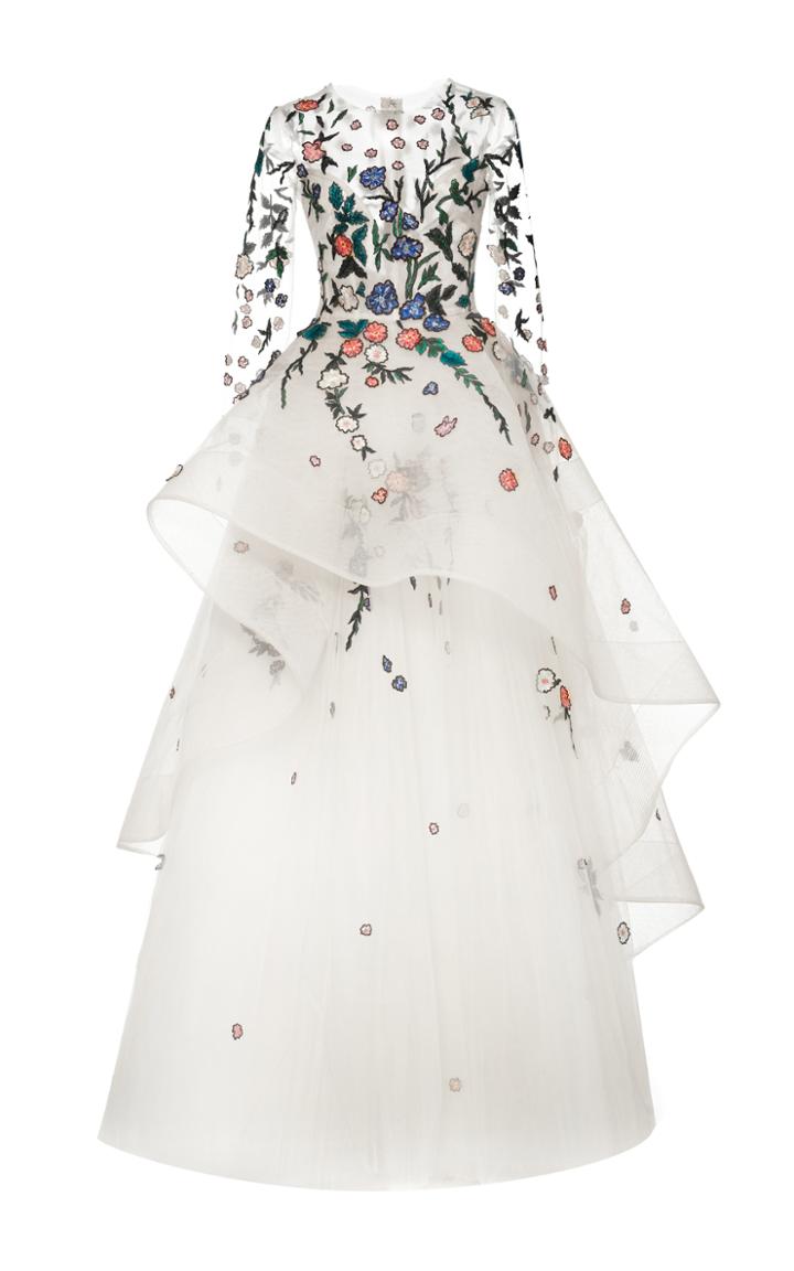 Monique Lhuillier Long Sleeve Embellished Gown