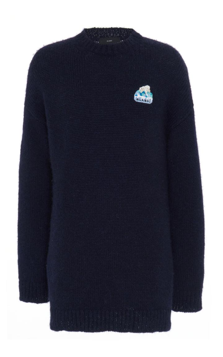 Alanui Global Warming Embroidered Polar Bear Tunic Sweater