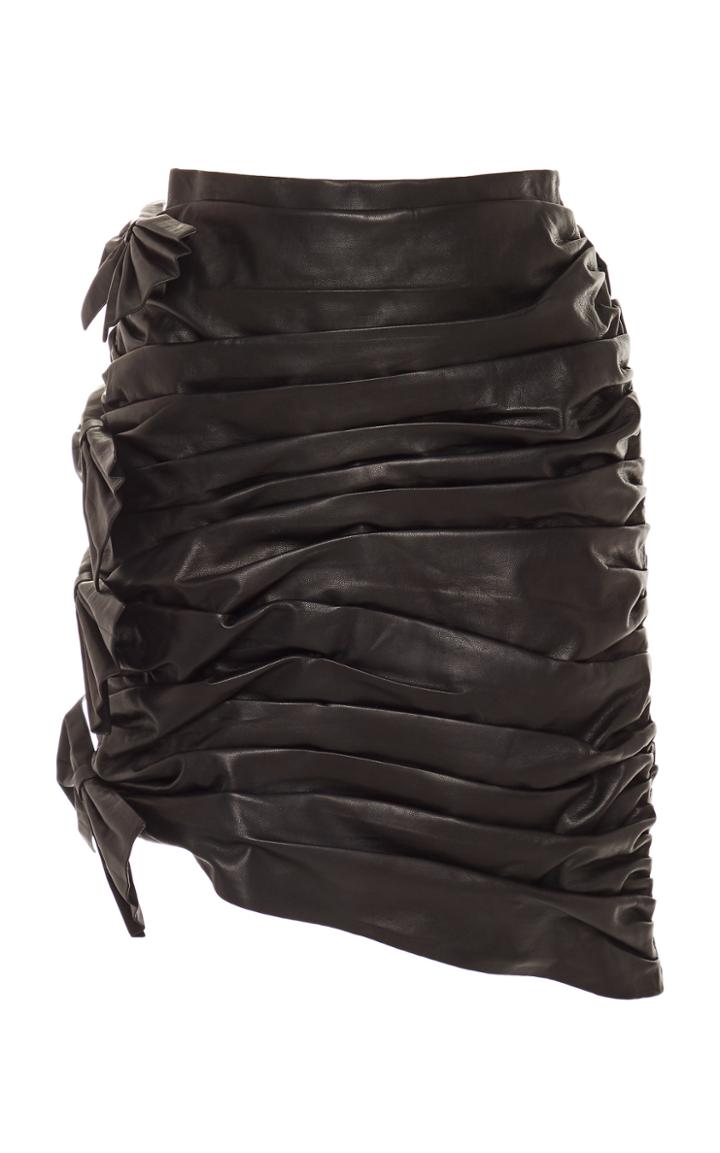 Rodarte Ruched Bow-detailed Leather Mini Skirt