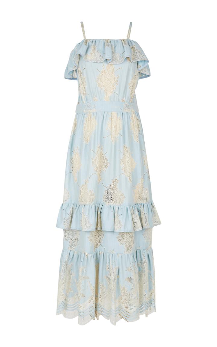 Rahul Mishra Tiered Lace Draped Midi Dress