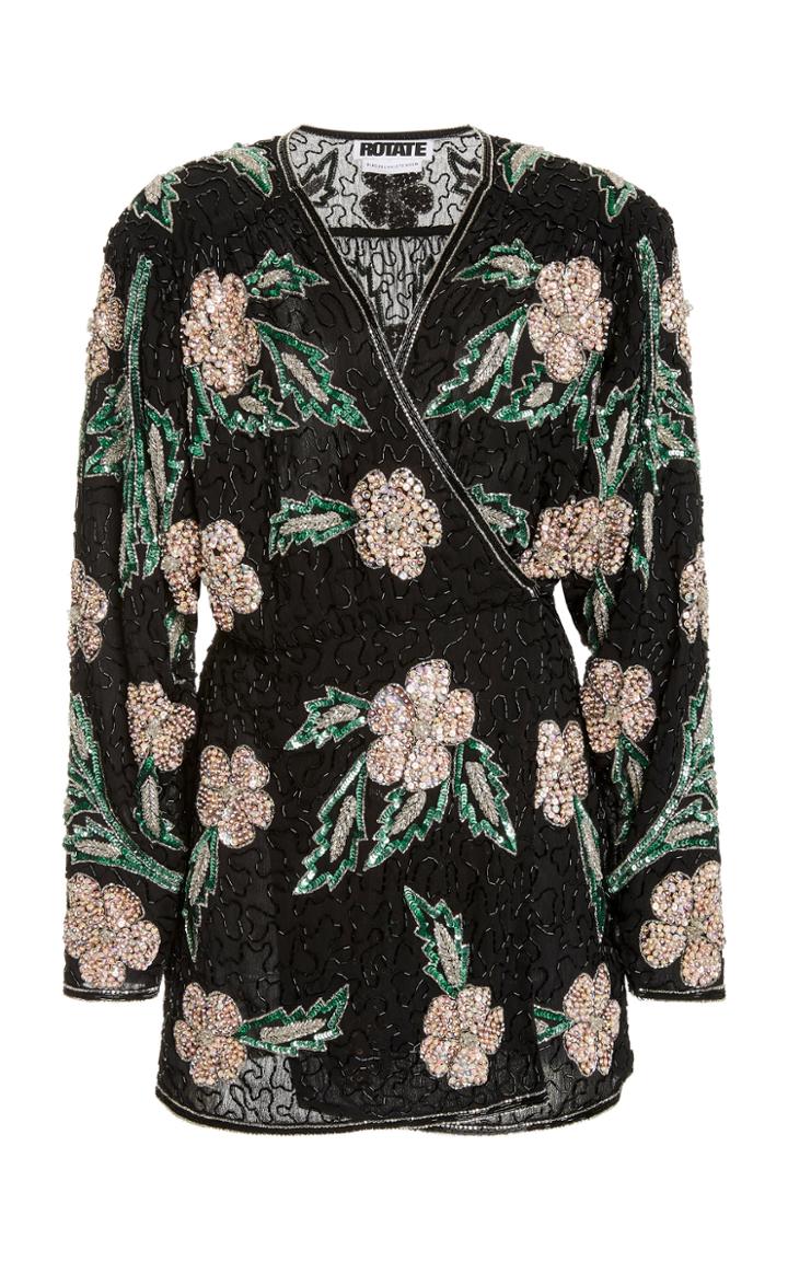 Rotate Samantha Sequined Chiffon Mini Wrap Dress