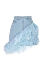 David Koma Feather-trimmed Denim Mini Skirt