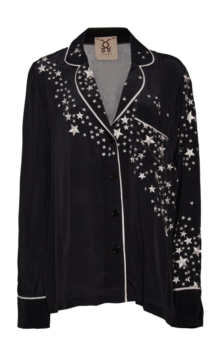 Figue Petra Star-print Collared Crepe De Chine Top