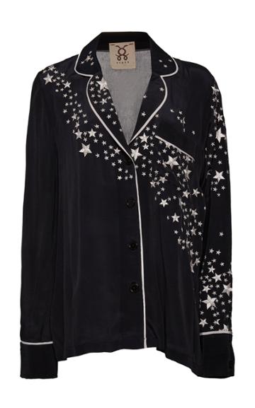 Figue Petra Star-print Collared Crepe De Chine Top