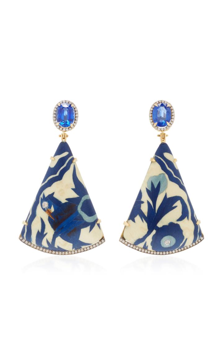 Silvia Furmanovich Marquetry Blue Bird Wood Diamond And Kyanite Earring