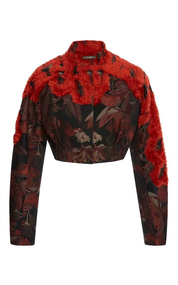 Zac Posen Chenille Jacquard Cropped Jacket