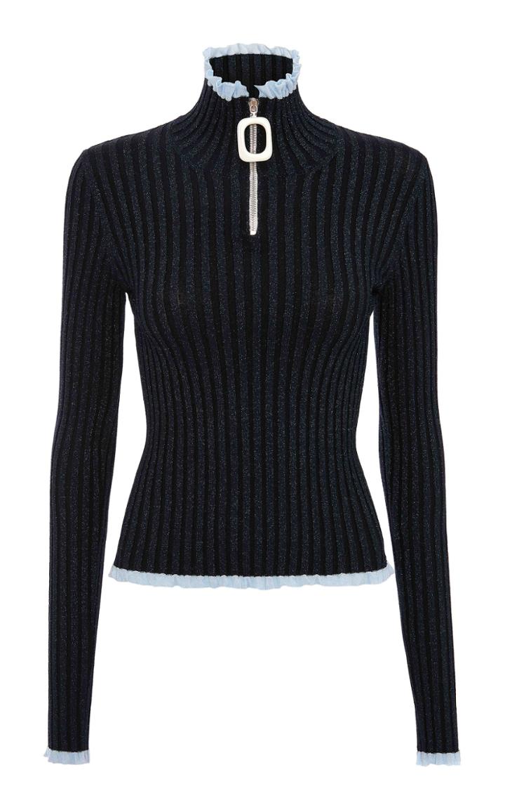 Moda Operandi Jw Anderson Zip-front Metallic Ribbed-knit Top