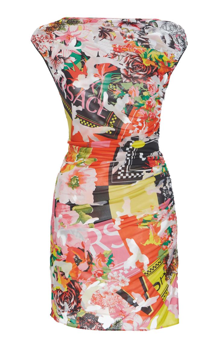 Versace Ruched Jersey Devore Mini Dress