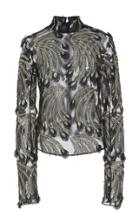 Sally Lapointe Embroidered Lurex Feathers Skip Top