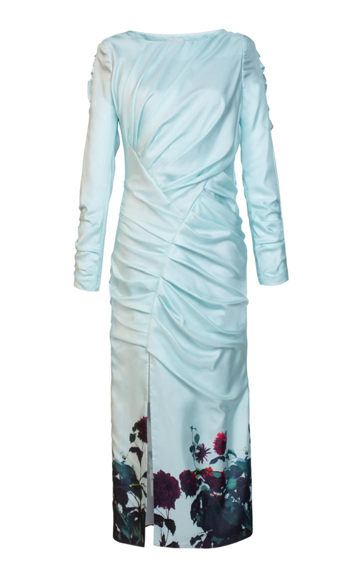 Lake Studio Ruched Floral-print Silk Midi Dress