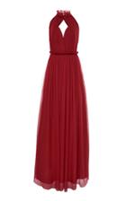 Alberta Ferretti Ruffled Neckline Silk Halter Gown