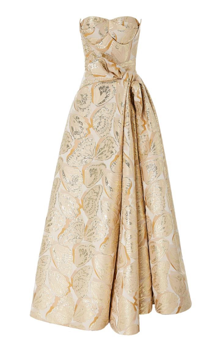 Zac Posen Butterfly Jacquard Strapless Gown