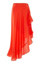 Miguelina Liviona Asymmetric Ruffled Linen Midi Skirt