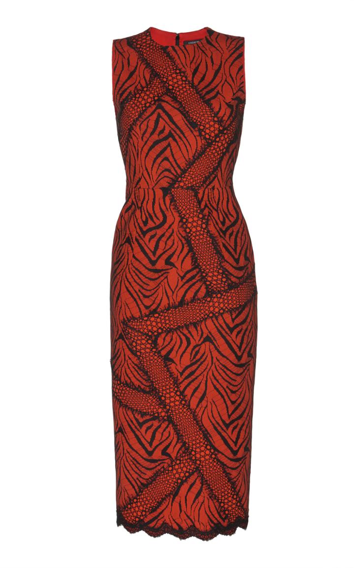Andrew Gn Lace-trimmed Animal Jacquard Dress
