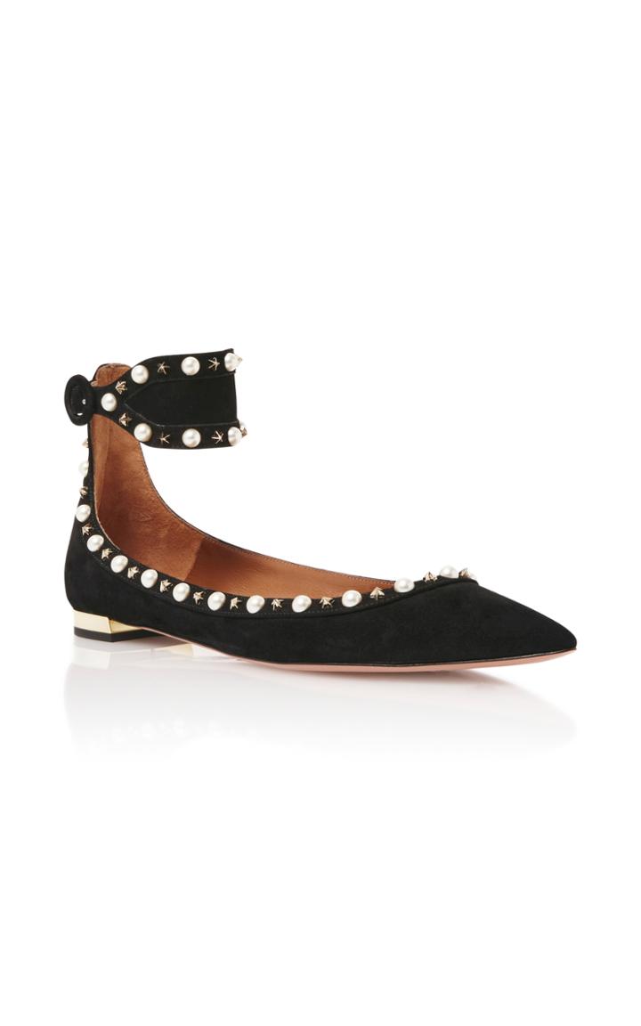 Aquazzura Harlow Embellished Suede Flats