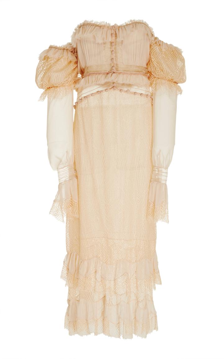 Jonathan Simkhai Chiffon Lace Puff Sleeve Dress