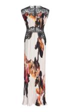 Moda Operandi Costarellos Marion Lace-detailed Floral Pliss Satin Maxi Dress