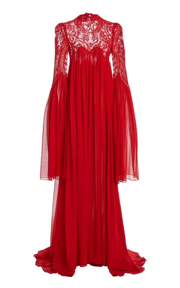 Moda Operandi Costarellos Garnette Lace-detailed Silk Chiffon Caftan Gown