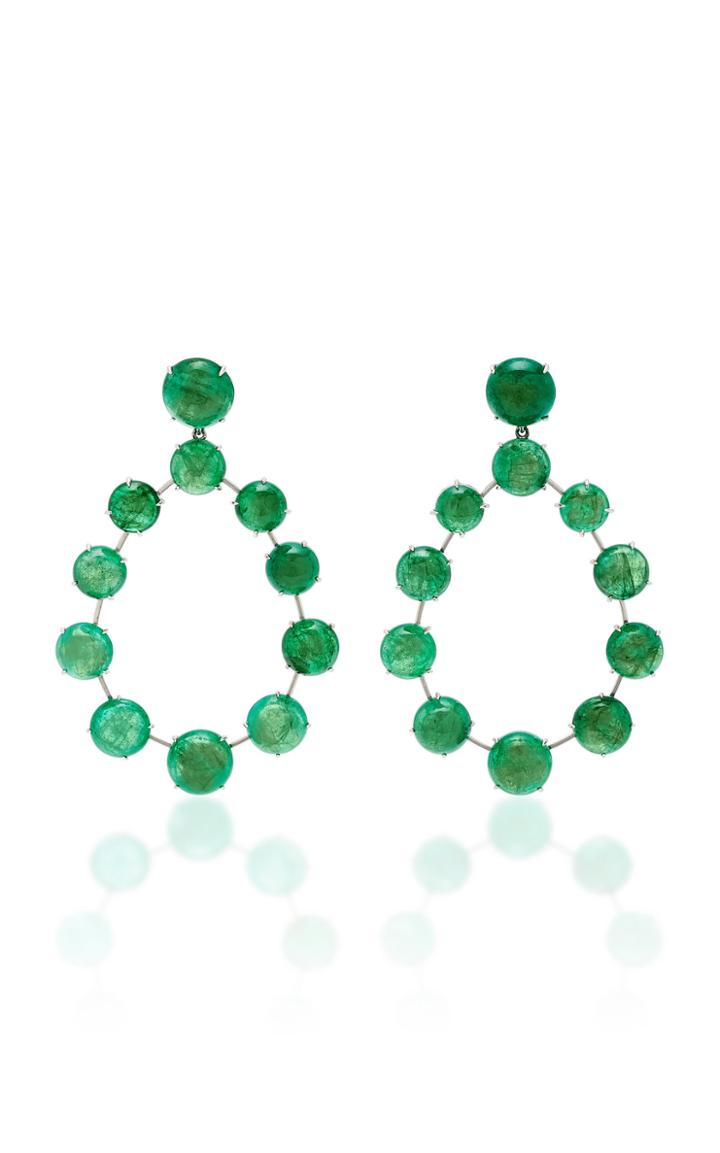 Nina Runsdorf M'o Exclusive One-of-a-kind Emerald Cabochon Frontal Hoop Earrings