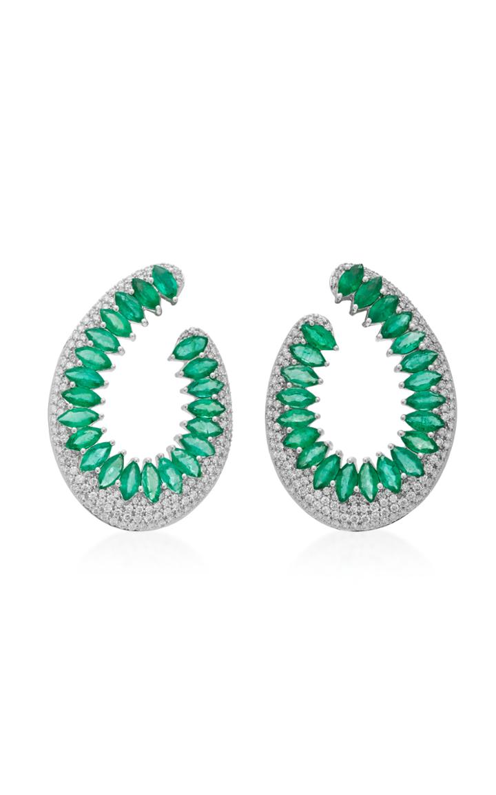 Hueb Mirage 18k White Gold Diamond And Emerald Earrings