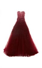 Pamella Roland Feather Embroidered Strapless Tulle Ballgown