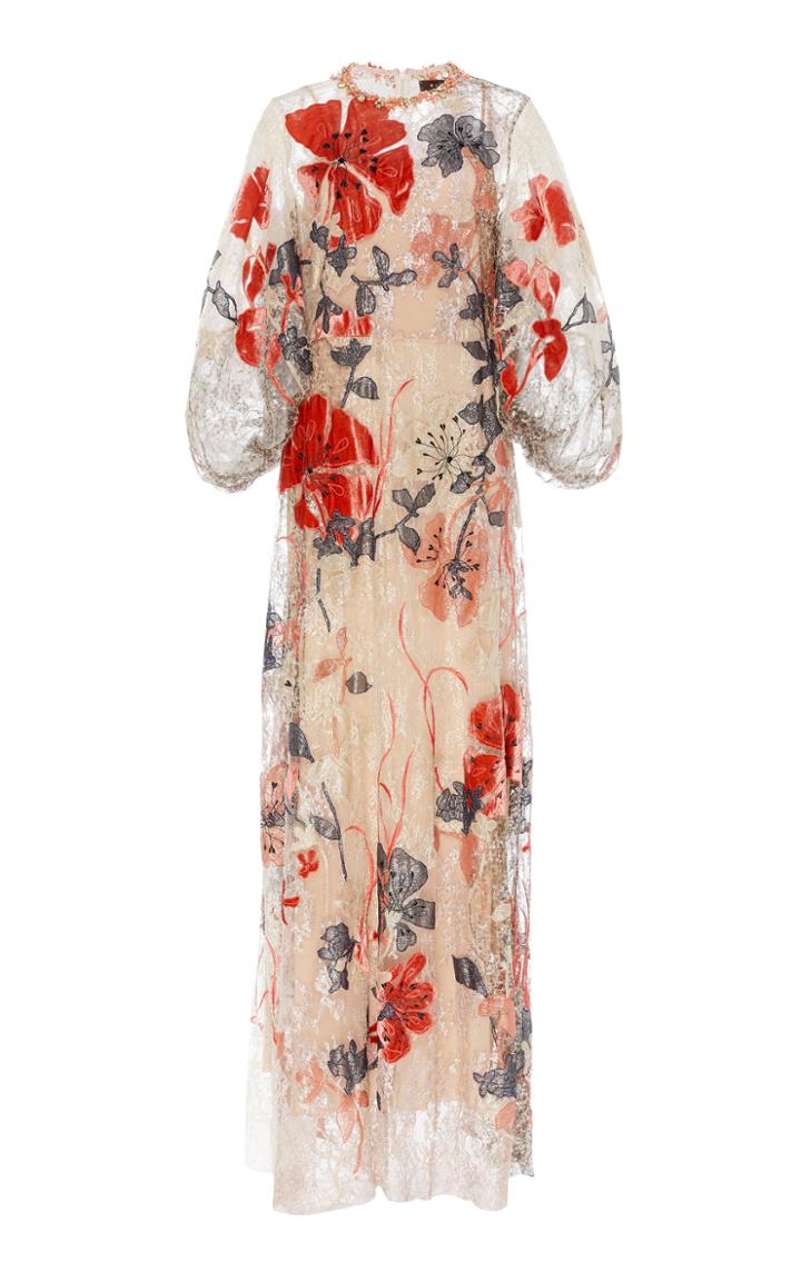 Biyan Iska Gathered Sleeve Lace Dress