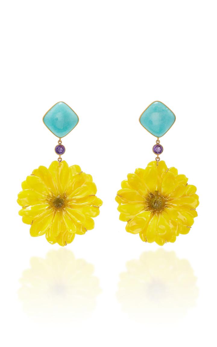 Bahina 18k Gold Amazonite Iolith And Daisy Earrings