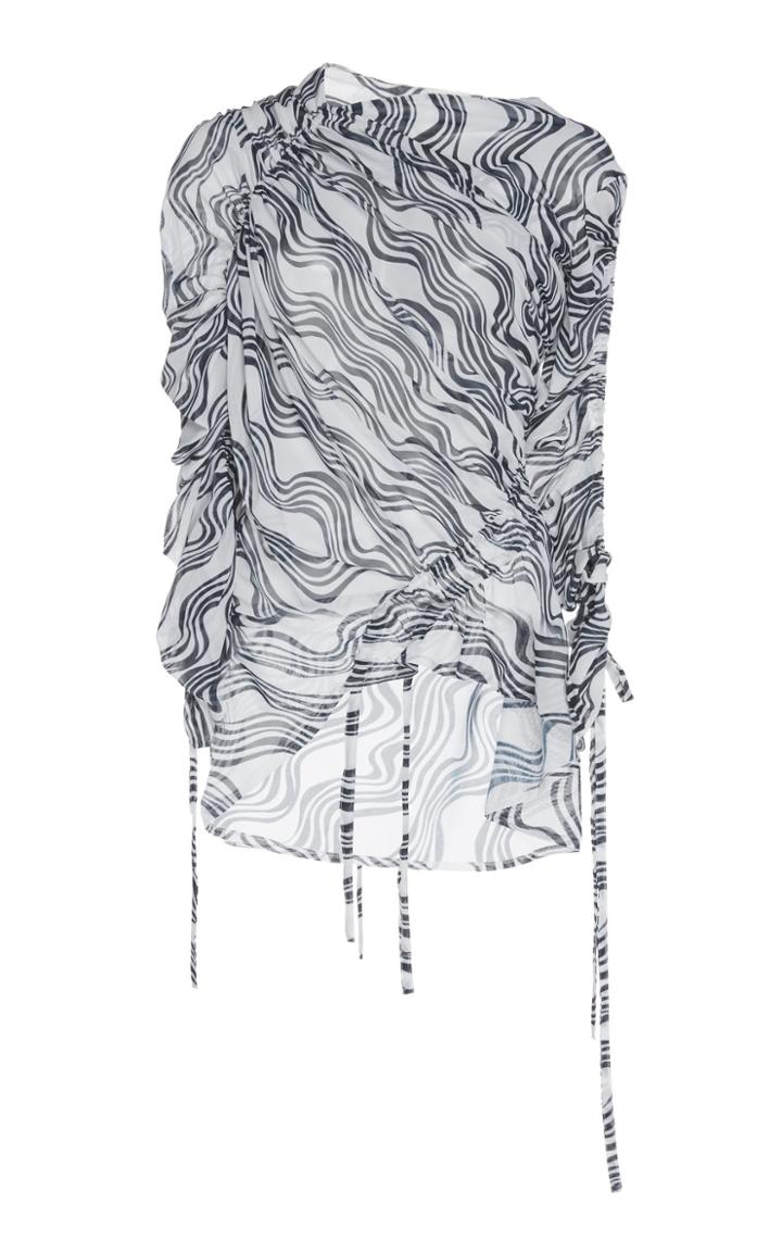 Atlein Printed Stretch Tulle Ruched Top