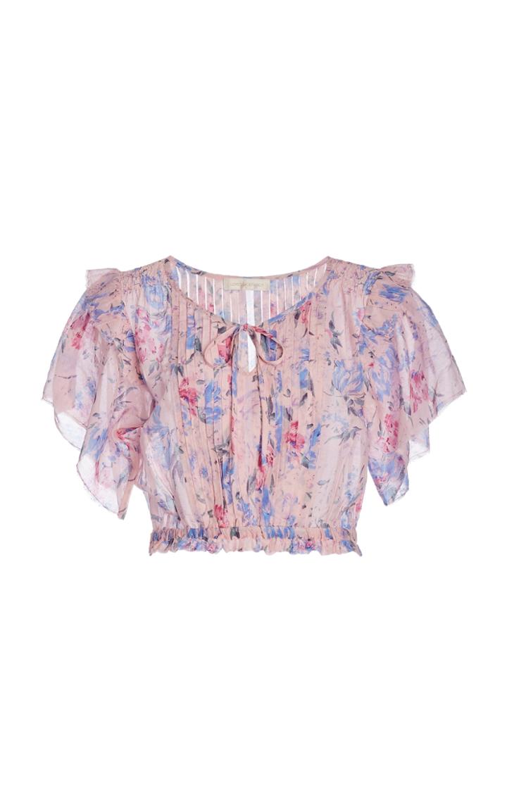 Loveshackfancy Chester Ruffled Floral Cotton Silk Crop Top