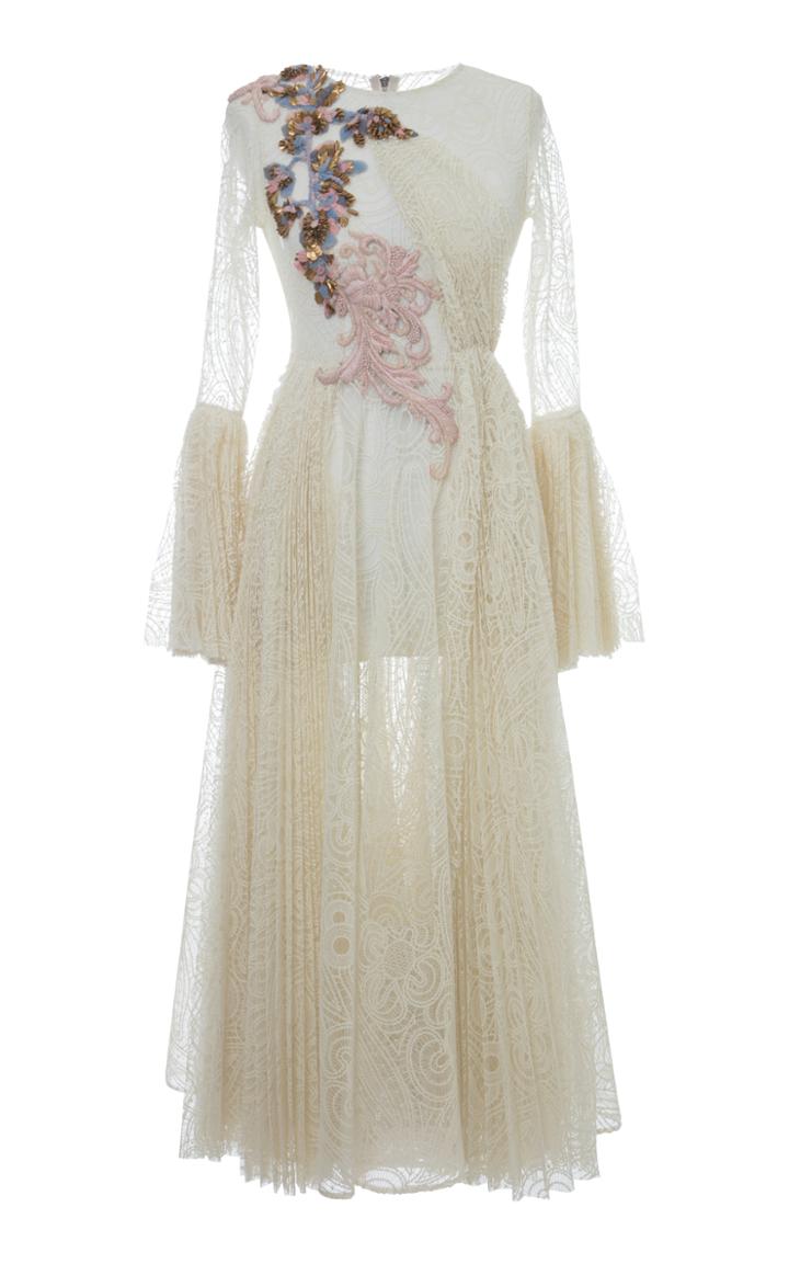 Hussein Bazaza Pleated Silk Midi Dress